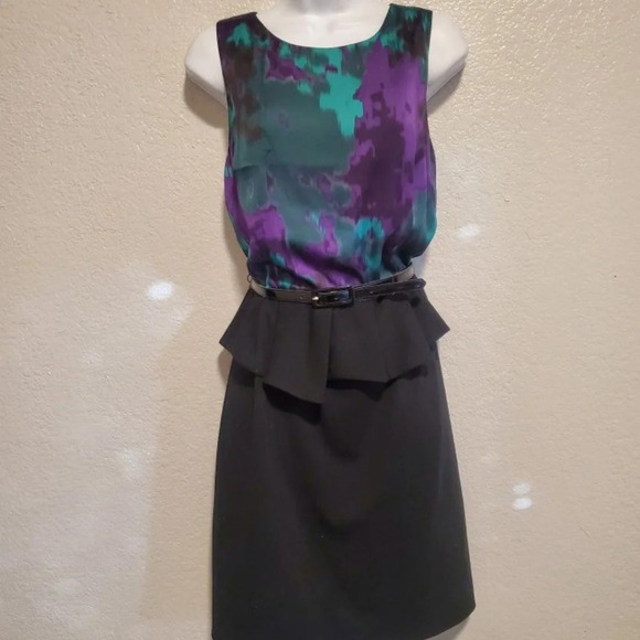 💚5/$25 I.N.C International Concepts Print Combo Sleeveless Peplum Belted Dress - Picture 3 of 9